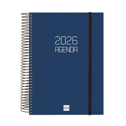 Finocam Opaque Agenda de Espiral - Anual 2026 - Tapa Ligera - Cierre con Goma Elastica - Formato E10 - 175x29x212mm - 1 Dia por Pagina - Color Azul