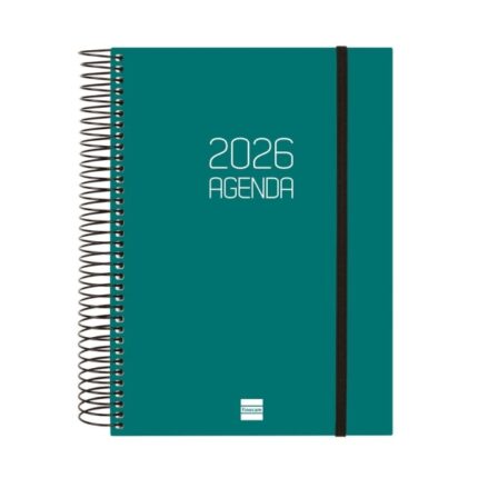 Finocam Opaque Agenda de Espiral - Anual 2026 - Tapa Ligera - Cierre con Goma Elastica - Formato E10 - 175x29x212mm - 1 Dia por Pagina - Color Verde