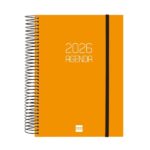 Finocam Opaque Agenda de Espiral - Anual 2026 - Tapa Ligera - Cierre con Goma Elastica - Formato E10 - 175x29x212mm - 1 Dia por Pagina - Color Naranja
