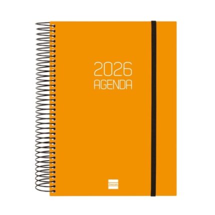 Finocam Opaque Agenda de Espiral - Anual 2026 - Tapa Ligera - Cierre con Goma Elastica - Formato E10 - 175x29x212mm - 1 Dia por Pagina - Color Naranja