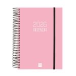 Finocam Opaque Agenda de Espiral - Anual 2026 - Tapa Ligera - Cierre con Goma Elastica - Formato E10 - 175x29x212mm - 1 Dia por Pagina - Color Rosa