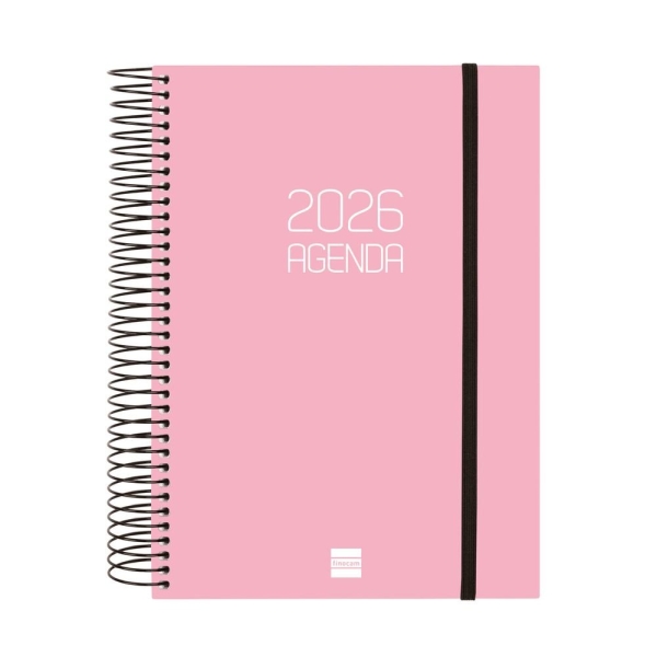 Finocam Opaque Agenda de Espiral - Anual 2026 - Tapa Ligera - Cierre con Goma Elastica - Formato E10 - 175x29x212mm - 1 Dia por Pagina - Color Rosa Finocam Opaque Agenda de Espiral - Anual 2026 - Tapa Ligera - Cierre con Goma Elastica - Formato E10 - 175x29x212mm - 1 Dia por Pagina - Color Rosa