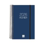 Finocam Opaque Agenda de Espiral en Catalan - Anual 2026 - Tapa Ligera - Cierre con Goma Elastica - Formato E5 - 135x24x181mm - 1 Dia por Pagina - Color Azul