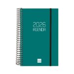 Finocam Opaque Agenda de Espiral en Catalan - Anual 2026 - Tapa Ligera - Cierre con Goma Elastica - Formato E5 - 135x24x181mm - 1 Dia por Pagina - Color Verde