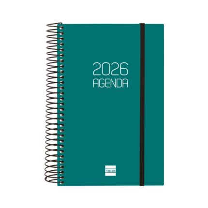 Finocam Opaque Agenda de Espiral en Catalan - Anual 2026 - Tapa Ligera - Cierre con Goma Elastica - Formato E5 - 135x24x181mm - 1 Dia por Pagina - Color Verde