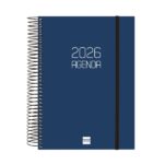 Finocam Opaque Agenda de Espiral en Catalan - Anual 2026 - Tapa Ligera - Cierre con Goma Elastica - Formato E10 - 175x29x212mm - 1 Dia por Pagina - Color Azul