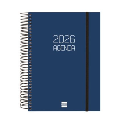 Finocam Opaque Agenda de Espiral en Catalan - Anual 2026 - Tapa Ligera - Cierre con Goma Elastica - Formato E10 - 175x29x212mm - 1 Dia por Pagina - Color Azul