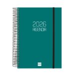 Finocam Opaque Agenda de Espiral en Catalan - Anual 2026 - Tapa Ligera - Cierre con Goma Elastica - Formato E10 - 175x29x212mm - 1 Dia por Pagina - Color Verde