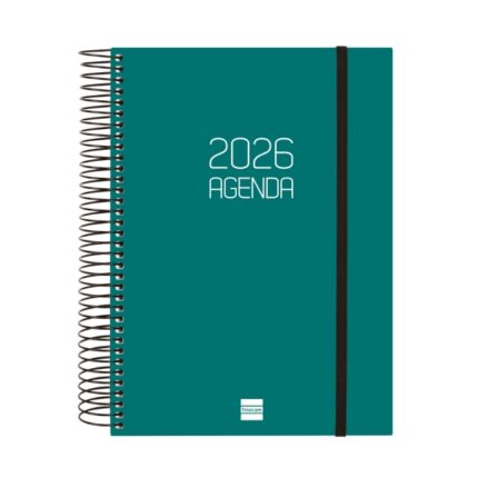 Finocam Opaque Agenda de Espiral en Catalan - Anual 2026 - Tapa Ligera - Cierre con Goma Elastica - Formato E10 - 175x29x212mm - 1 Dia por Pagina - Color Verde