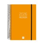 Finocam Opaque Agenda de Espiral en Catalan - Anual 2026 - Tapa Ligera - Cierre con Goma Elastica - Formato E10 - 175x29x212mm - 1 Dia por Pagina - Color Naranja