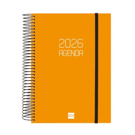 Finocam Opaque Agenda de Espiral en Catalan - Anual 2026 - Tapa Ligera - Cierre con Goma Elastica - Formato E10 - 175x29x212mm - 1 Dia por Pagina - Color Naranja