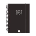 Finocam Opaque Agenda de Espiral en Catalan - Anual 2026 - Tapa Ligera - Cierre con Goma Elastica - Formato E10 - 175x29x212mm - 1 Dia por Pagina - Color Negro