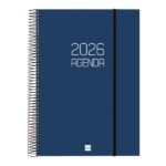 Finocam Opaque Agenda de Espiral en Catalan - Anual 2026 - Tapa Ligera - Cierre con Goma Elastica - Formato E40 - 230x29x297mm - 1 Dia por Pagina - Color Azul