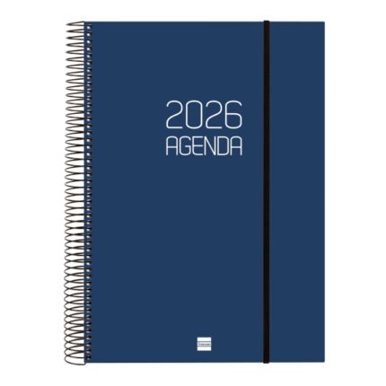 Finocam Opaque Agenda de Espiral en Catalan - Anual 2026 - Tapa Ligera - Cierre con Goma Elastica - Formato E40 - 230x29x297mm - 1 Dia por Pagina - Color Azul