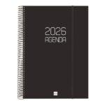 Finocam Opaque Agenda de Espiral en Catalan - Anual 2026 - Tapa Ligera - Cierre con Goma Elastica - Formato E40 - 230x29x297mm - 1 Dia por Pagina - Color Negro