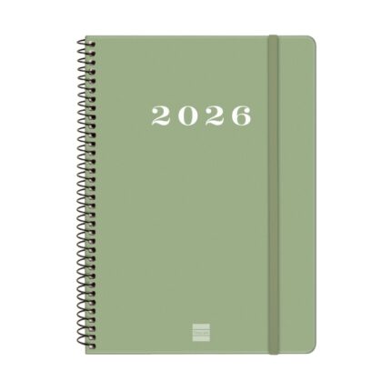 Finocam My Agenda de Espiral - Anual 2026 - Tapa Dura Antirayaduras - Formato E10 - 171x9x212mm - Semana Vista Horizontal - Color Verde