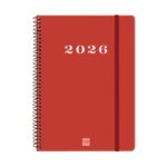 Finocam My Agenda de Espiral - Anual 2026 - Tapa Dura Antirayaduras - Formato E10 - 171x9x212mm - Semana Vista Horizontal - Color Rojo