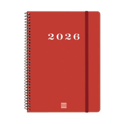 Finocam My Agenda de Espiral - Anual 2026 - Tapa Dura Antirayaduras - Formato E10 - 171x9x212mm - Semana Vista Horizontal - Color Rojo