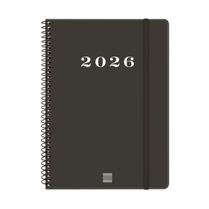 Finocam My Agenda de Espiral - Anual 2026 - Tapa Dura Antirayaduras - Formato E10 - 171x9x212mm - Semana Vista Horizontal - Color Negro