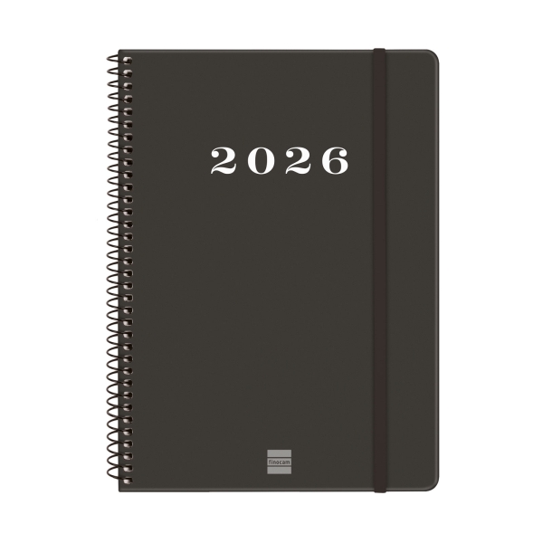 Finocam My Agenda de Espiral - Anual 2026 - Tapa Dura Antirayaduras - Formato E10 - 171x9x212mm - Semana Vista Horizontal - Color Negro