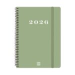 Finocam My Agenda de Espiral en Catalan - Anual 2026 - Tapa Dura Antirayaduras - Formato E10 - 171x9x212mm - Semana Vista Horizontal - Color Verde