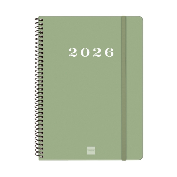 Finocam My Agenda de Espiral en Catalan - Anual 2026 - Tapa Dura Antirayaduras - Formato E10 - 171x9x212mm - Semana Vista Horizontal - Color Verde