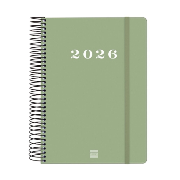 Finocam My Agenda de Espiral - Anual 2026 - Tapa Dura Antirayaduras - Formato E10 - 185x20x212mm - 1 Dia por Pagina - Color Verde