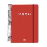 Finocam My Agenda de Espiral - Anual 2026 - Tapa Dura Antirayaduras - Formato E10 - 185x20x212mm - 1 Dia por Pagina - Color Rojo