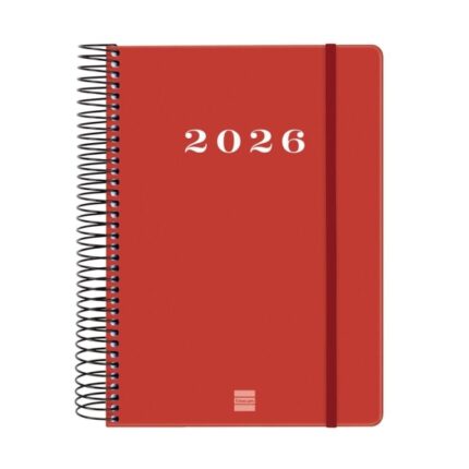 Finocam My Agenda de Espiral - Anual 2026 - Tapa Dura Antirayaduras - Formato E10 - 185x20x212mm - 1 Dia por Pagina - Color Rojo