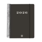 Finocam My Agenda de Espiral - Anual 2026 - Tapa Dura Antirayaduras - Formato E10 - 185x20x212mm - 1 Dia por Pagina - Color Negro