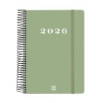 Finocam My Agenda de Espiral en Catalan - Anual 2026 - Tapa Dura Antirayaduras - Formato E10 - 185x20x212mm - 1 Dia por Pagina - Color Verde