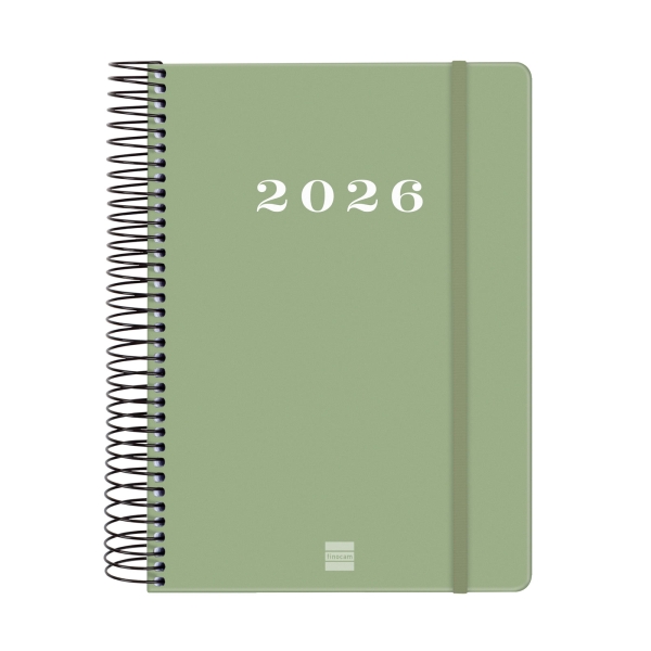 Finocam My Agenda de Espiral en Catalan - Anual 2026 - Tapa Dura Antirayaduras - Formato E10 - 185x20x212mm - 1 Dia por Pagina - Color Verde