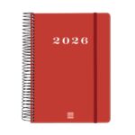 Finocam My Agenda de Espiral en Catalan - Anual 2026 - Tapa Dura Antirayaduras - Formato E10 - 185x20x212mm - 1 Dia por Pagina - Color Rojo