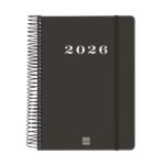 Finocam My Agenda de Espiral en Catalan - Anual 2026 - Tapa Dura Antirayaduras - Formato E10 - 185x20x212mm - 1 Dia por Pagina - Color Negro