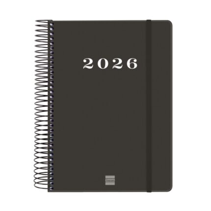 Finocam My Agenda de Espiral en Catalan - Anual 2026 - Tapa Dura Antirayaduras - Formato E10 - 185x20x212mm - 1 Dia por Pagina - Color Negro