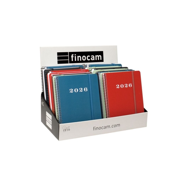 Finocam My Expositor con 16 Agendas de Espiral Surtidas - Anual 2026 - Tapa Dura Antirayaduras - Color Surtidos