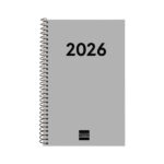 Finocam Espiral Recambio Anual 2026 para Agendas Duo - Anual 2026 - Formato E5 - 125x14x181mm - Semana Vista Horizontal - Color Gris