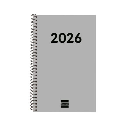 Finocam Espiral Recambio Anual 2026 para Agendas Duo - Anual 2026 - Formato E5 - 125x14x181mm - Semana Vista Horizontal - Color Gris
