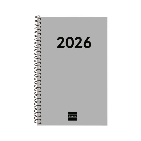 Finocam Espiral Recambio Anual 2026 para Agendas Duo en Catalan - Anual 2026 - Formato E5 - 125x14x181mm - Semana Vista Horizontal - Color Gris Claro