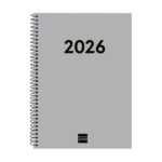 Finocam Espiral Recambio Anual 2026 para Agendas Duo - Anual 2026 - Formato E10 - 162x14x212mm - Semana Vista Horizontal - Color Gris Claro