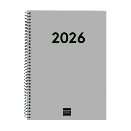 Finocam Espiral Recambio Anual 2026 para Agendas Duo - Anual 2026 - Formato E10 - 162x14x212mm - Semana Vista Horizontal - Color Gris Claro