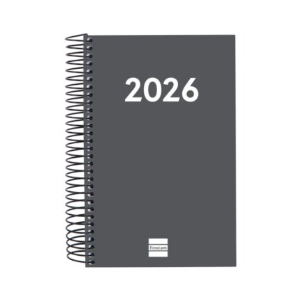 Finocam Espiral Recambio Anual 2026 para Agendas Duo - Anual 2026 - Formato E5 - 135x24x181mm - 1 Dia por Pagina - Color Gris Oscuro