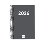 Finocam Espiral Recambio Anual 2026 para Agendas Duo en Catalan - Anual 2026 - Formato E5 - 135x24x181mm - 1 Dia por Pagina - Color Gris Oscuro