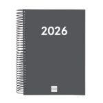 Finocam Espiral Recambio Anual 2026 para Agendas Duo - Anual 2026 - Formato E10 - 175x29x212mm - 1 Dia por Pagina - Color Gris Oscuro
