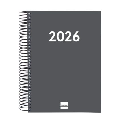 Finocam Espiral Recambio Anual 2026 para Agendas Duo - Anual 2026 - Formato E10 - 175x29x212mm - 1 Dia por Pagina - Color Gris Oscuro