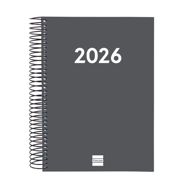 Finocam Espiral Recambio Anual 2026 para Agendas Duo en Catalan - Anual 2026 - Formato E10 - 175x29x212mm - 1 Dia por Pagina - Color Gris Oscuro