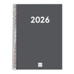 Finocam Espiral Recambio Anual 2026 para Agendas Duo en Catalan - Anual 2026 - Formato E40 - 230x29x297mm - 1 Dia por Pagina - Color Gris Oscuro