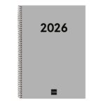 Finocam Espiral Recambio Anual 2026 para Agendas Duo en Catalan - Anual 2026 - Formato E40 - 217x14x297mm - Semana Vista en Vertical - Color Gris Claro