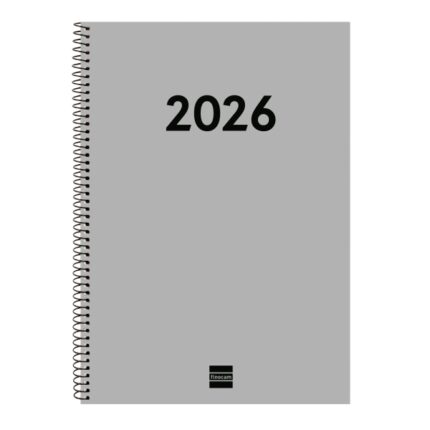 Finocam Espiral Recambio Anual 2026 para Agendas Duo en Catalan - Anual 2026 - Formato E40 - 217x14x297mm - Semana Vista en Vertical - Color Gris Claro