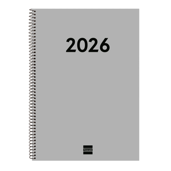 Finocam Espiral Recambio Anual 2026 para Agendas Duo en Catalan - Anual 2026 - Formato E40 - 217x14x297mm - Semana Vista en Vertical - Color Gris Claro